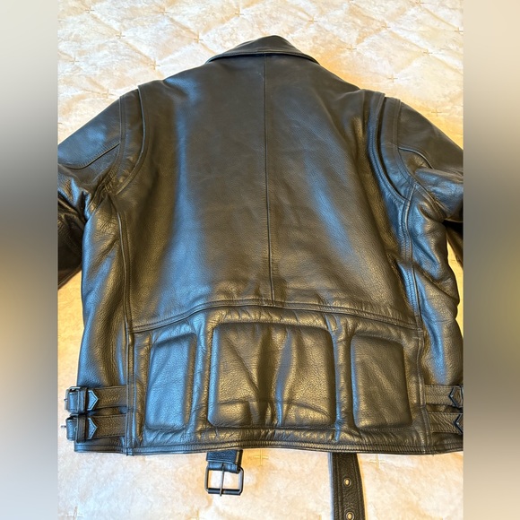 River Road Cropped Moto Heavy Leather Jacket Size L Men’s 44 Black Zip Road Trip - Picture 11 of 14